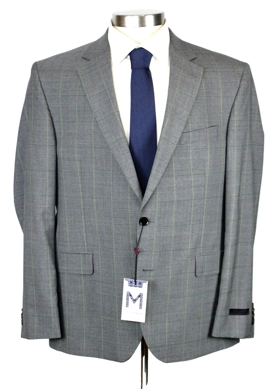 Ted Baker Sport Coat 46 R Mens Grey Green Windowpane Wool Regular Fit Blazer New